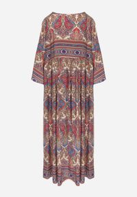 Renee - Jasnobeżowa Rozkloszowana Sukienka we Wzór Paisley z Rękawem 3/4 Briarwa. Okazja: na co dzień. Kolor: beżowy. Wzór: paisley. Styl: elegancki, casual #5