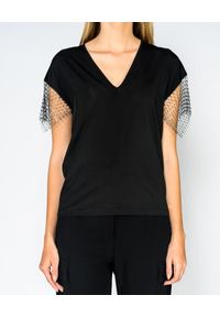 CRISTINAEFFE MILANO - Czarna bluzka z cyrkoniami. Kolor: czarny. Materiał: materiał. Styl: klasyczny