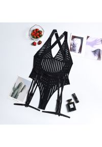 Intica - Body z pasem do pończoch na specjalne okazje Tirzah. Kolor: czarny. Materiał: tkanina, materiał #1