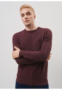 Ochnik - Bordowy bawełniany sweter męski z logo. Kolor: czerwony. Materiał: bawełna. Długość: długie. Wzór: aplikacja #1