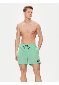 Calvin Klein Swimwear Szorty kąpielowe KM0KM00980 Zielony Regular Fit. Kolor: zielony. Materiał: syntetyk