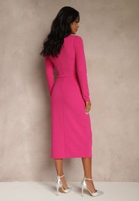 Renee - Fuksjowa Sukienka Koktajlowa Vices Ozdobiona Perełkami i Marszczeniem Odarre. Okazja: na imprezę. Kolor: różowy. Wzór: aplikacja. Styl: wizytowy #4