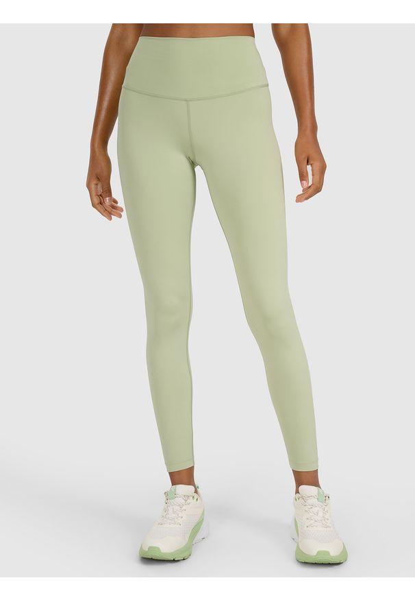 4f - 4F Legginsy treningowe szybkoschnące damskie - zielone XL. Stan: podwyższony. Kolor: zielony. Materiał: włókno, elastan, dzianina, materiał, syntetyk. Wzór: gładki, ze splotem. Sport: fitness