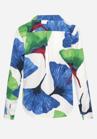 Born2be - Bialo-Granatowa Koszula o Klasycznym Kroju we Florystyczny Wzór Rubuselle. Okazja: do pracy, na spotkanie biznesowe, na co dzień. Kolor: niebieski. Materiał: jeans. Długość rękawa: długi rękaw. Długość: długie. Styl: klasyczny #3
