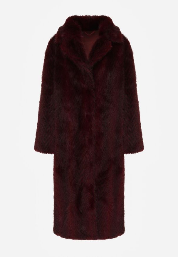 Born2be - Bordowy Jednorzędowy Płaszcz Futerko o Klasycznym Kroju Yrelsha. Okazja: na co dzień. Kolor: czerwony. Materiał: futro. Styl: klasyczny