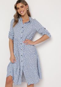 Born2be - Jasnoniebieska Rozkloszowana Sukienka Koszulowa Midi Maijane. Kolor: niebieski. Typ sukienki: koszulowe. Długość: midi #4
