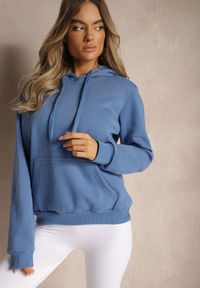 Renee - Niebieska Bluza Basic z Kapturem Corbetes. Typ kołnierza: kaptur. Kolor: niebieski. Materiał: tkanina, polar, dresówka, prążkowany. Długość rękawa: długi rękaw. Długość: długie. Wzór: gładki, jednolity #3