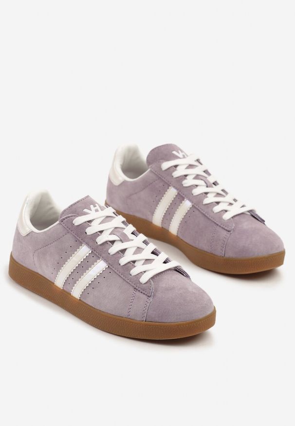Born2be - Fioletowe Sneakersy w Stylu Tenisówek z Paski Telliona. Okazja: na co dzień. Zapięcie: pasek. Kolor: fioletowy. Materiał: jeans. Wzór: paski