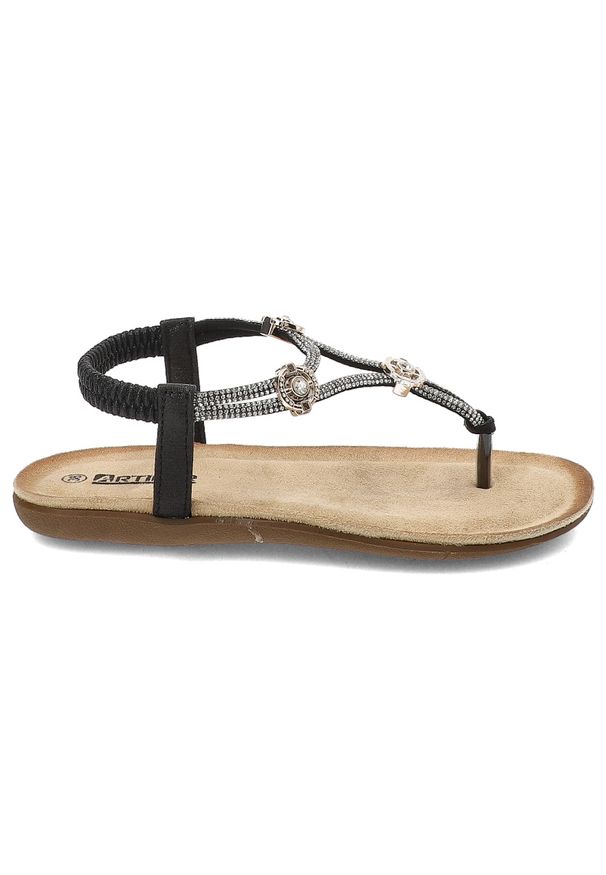 Czarne Sandały Artiker Stylowe Płaskie Obuwie Damskie. Kolor: czarny. Materiał: materiał. Styl: elegancki