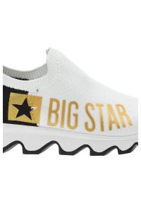 Big-Star - Białe Sneakersy Big Star Modne Buty Damskie. Okazja: na co dzień. Zapięcie: bez zapięcia. Kolor: biały. Materiał: dzianina, materiał. Szerokość cholewki: normalna. Wzór: nadruk, aplikacja #6