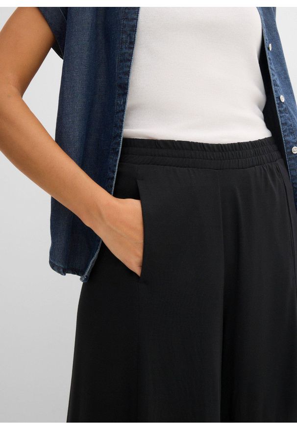 bonprix - Spodnie culotte z dżerseju, z szerokimi nogawkami. Kolor: czarny. Materiał: jersey