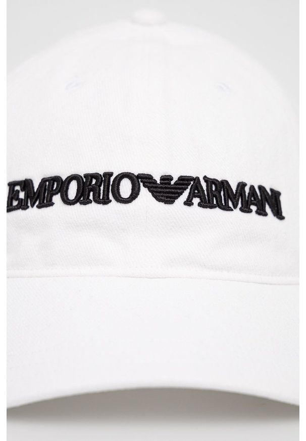 Emporio Armani - Czapka bawełniana. Kolor: biały. Materiał: bawełna