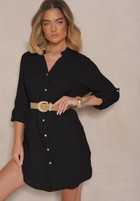 Renee - Czarna Pudełkowa Sukienka Bawełniana Oversize z Dekoltem w Serek Elavellis. Okazja: na co dzień. Typ kołnierza: dekolt w serek. Kolor: czarny. Materiał: bawełna. Typ sukienki: oversize. Styl: elegancki, casual #3