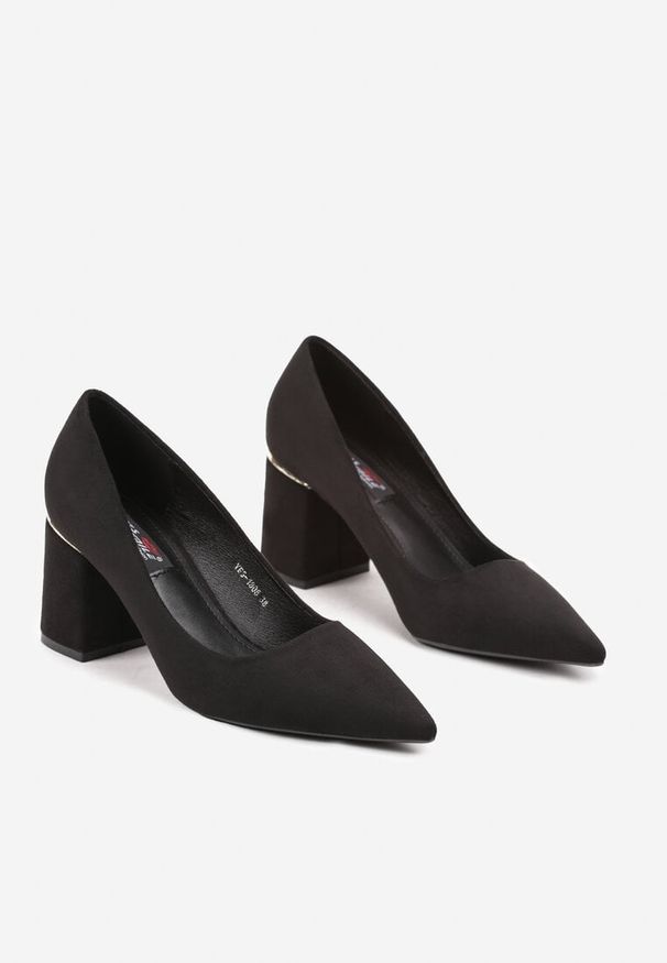 Renee - Czarne Eleganckie Czółenka na Słupku z Metaliczną Wstawką Ivelinna. Kolor: czarny. Sezon: lato, jesień. Obcas: na słupku. Styl: elegancki