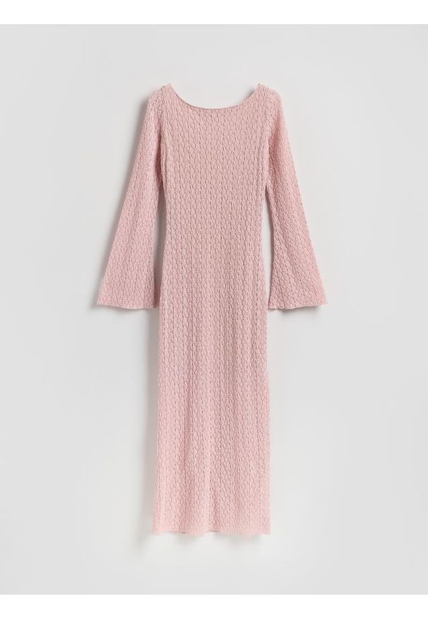 Reserved - Sukienka z wiązaniem na plecach - pastelowy róż. Kolor: różowy. Materiał: dzianina