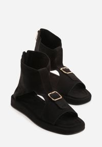 Born2be - Czarne Sandały w Stylu Botków z Ozdobną Klamrą Theaneasi. Okazja: na co dzień. Zapięcie: klamry. Kolor: czarny. Materiał: jeans. Styl: casual, elegancki, klasyczny #4