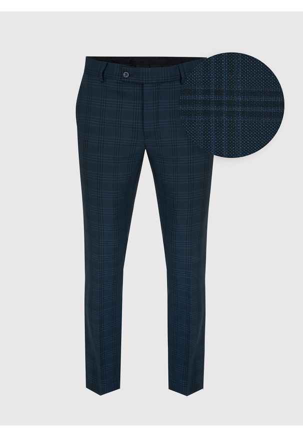 Pako Lorente - Granatowe spodnie garniturowe w subtelną kratę P22SF-6G-024-G-S. Kolor: niebieski. Materiał: poliester, elastan, wiskoza