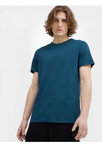 4f - T-shirt regular gładki męski. Kolor: niebieski. Materiał: bawełna, dzianina. Wzór: gładki #1