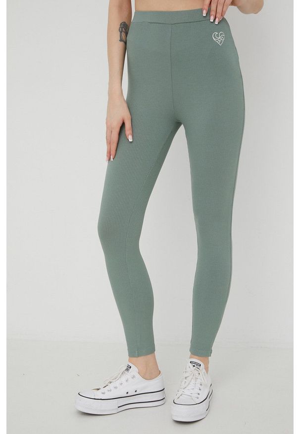 Femi Stories legginsy Odise damskie kolor turkusowy gładkie. Kolor: turkusowy. Materiał: dzianina. Wzór: gładki