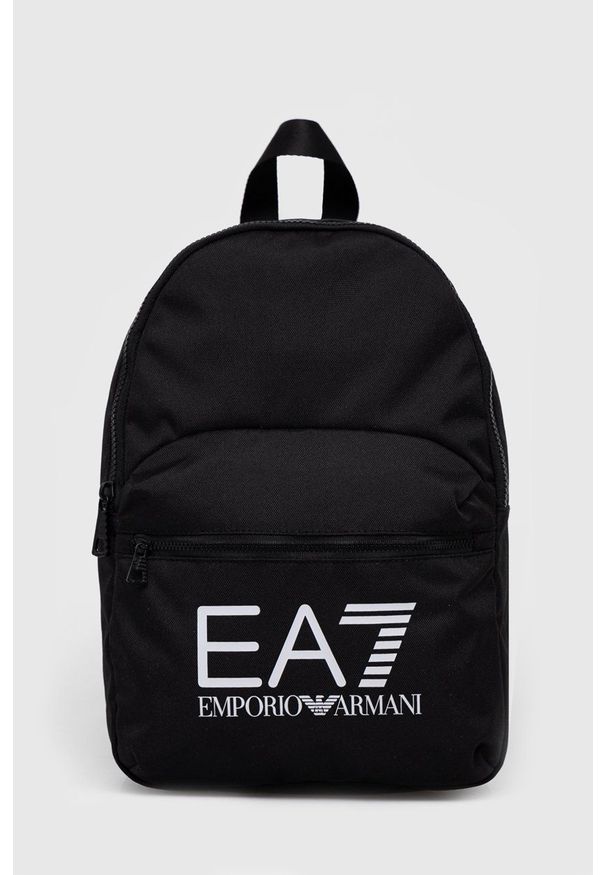 EA7 Emporio Armani plecak damski kolor czarny mały z nadrukiem. Kolor: czarny. Wzór: nadruk