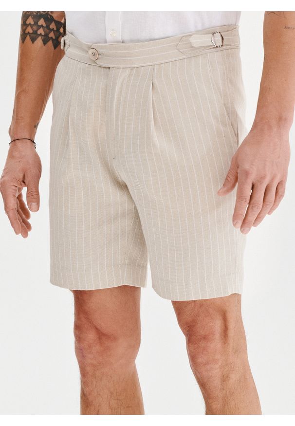 Pako Lorente - PAKO LORENTE - Szorty męskie w prążek z lnem. Okazja: na co dzień. Materiał: len. Długość: krótkie. Wzór: prążki. Sezon: lato. Styl: casual