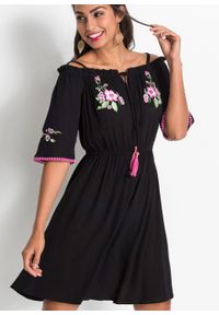Sukienka "cold-shoulder" z haftem bonprix czarny. Kolor: czarny. Wzór: haft. Długość: mini #2