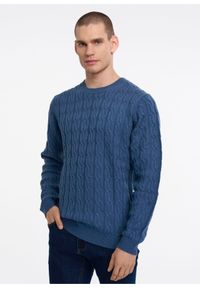Ochnik - Sweter męski. Kolor: niebieski. Materiał: materiał. Długość: długie. Wzór: ze splotem. Sezon: jesień #1