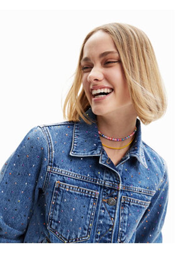 Desigual Kurtka jeansowa Benita 23SWED37 Niebieski Regular Fit. Kolor: niebieski. Materiał: bawełna