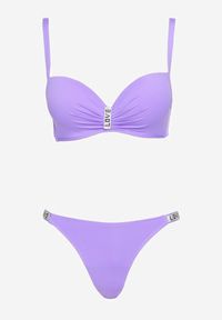 Renee - Fioletowe Bikini z Cyrkoniami i Regulowanymi Ramiączkami Tloen. Kolor: fioletowy. Wzór: aplikacja #5