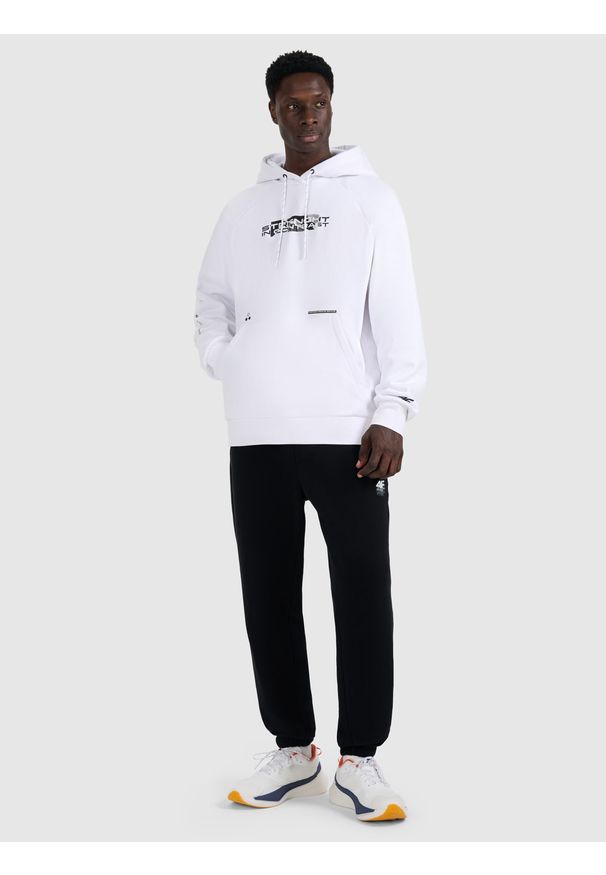 4f - 4F Bluza dresowa nierozpinana z kapturem męska - biała M. Okazja: na co dzień. Typ kołnierza: kaptur. Kolor: biały. Materiał: dresówka. Styl: casual