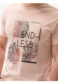 Ombre Clothing - T-shirt męski z nadrukiem - różowy V-18B - Rozmiar: XXL. Kolor: różowy. Materiał: bawełna. Wzór: nadruk. Styl: klasyczny #4