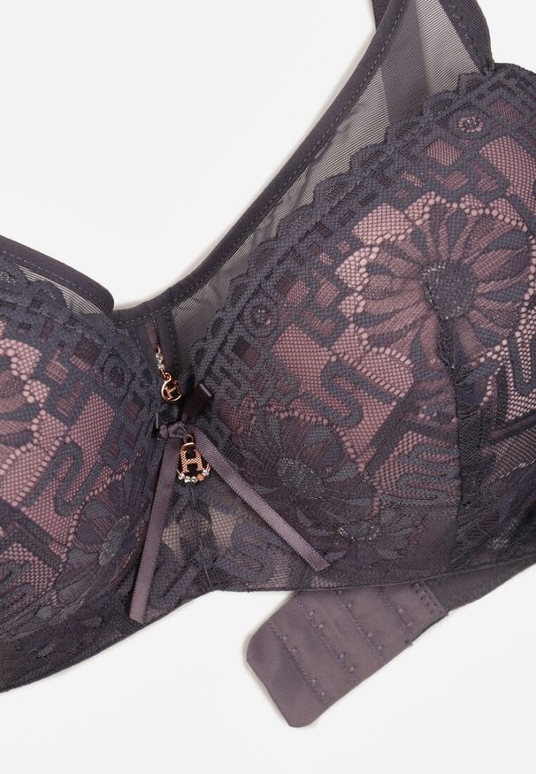 Born2be - Szaro-Różowy Biustonosz z Koronką i Transparentną Wstawką Heliphine. Kolor: szary. Materiał: koronka. Wzór: koronka
