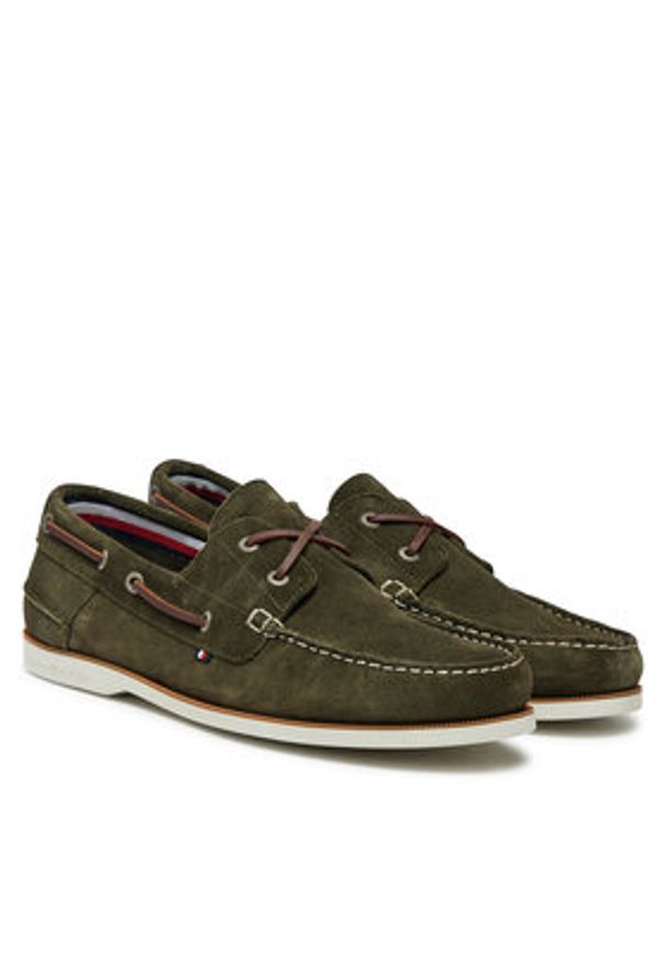 TOMMY HILFIGER - Tommy Hilfiger Półbuty Th Boat Shoe Core Suede FM0FM05387 Zielony. Kolor: zielony. Materiał: skóra, zamsz