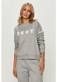 DKNY - Dkny - Bluza piżamowa. Kolor: szary. Materiał: poliester, dzianina, elastan. Wzór: aplikacja #1