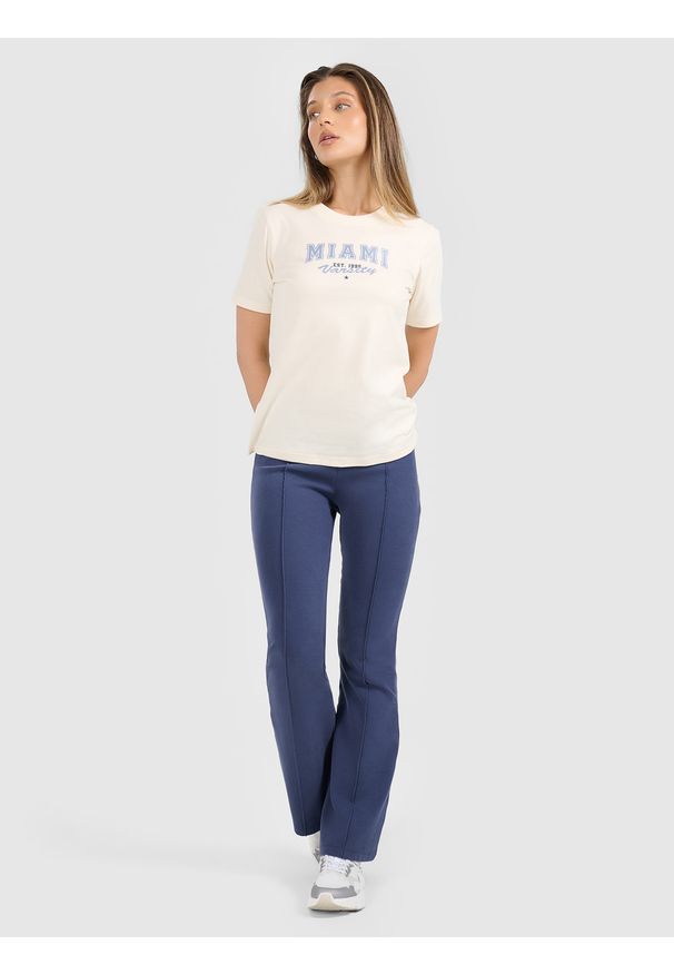 4f - 4F T-shirt regular z nadrukiem damski - beżowy S. Okazja: na co dzień. Kolor: beżowy. Materiał: materiał, skóra, bawełna. Długość: długie. Wzór: nadruk. Styl: casual
