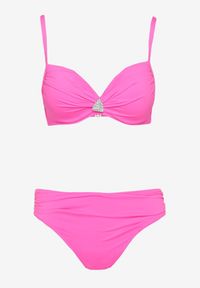 Renee - Fuksjowe Bikini Majtki Figi Biustonosz z Trójkątną Aplikacją Natizeria. Kolor: różowy. Wzór: aplikacja #6