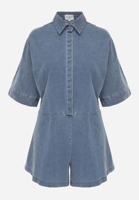 Renee - Niebieski Jeansowy Kombinezon o Krótkim Fasonie Oversize Cnassiasse. Okazja: na co dzień. Kolor: niebieski. Materiał: jeans. Długość: krótkie. Sezon: lato. Styl: street, elegancki, casual #6