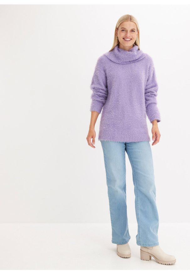 bonprix - Jeansy ze stretchem, high waist, straight. Stan: podwyższony. Kolor: niebieski