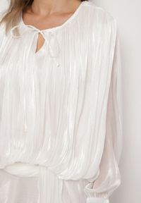 Born2be - Biała Sukienka o Bufiastym Kroju z Falbanami Trenem i Wiązaniem Lunalina. Kolor: biały. Styl: elegancki, klasyczny #5