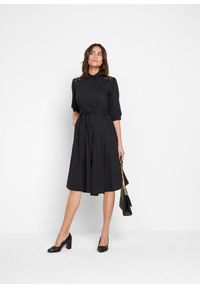 bonprix - Szmizjerka z koronką i wiązanym paskiem. Kolor: czarny. Materiał: koronka. Wzór: koronka. Typ sukienki: szmizjerki, koszulowe. Styl: elegancki #3