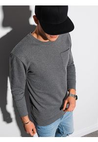 Ombre Clothing - Bluza męska bez kaptura B1149 - czarna - XL. Typ kołnierza: bez kaptura. Kolor: czarny. Materiał: materiał, poliester, jeans, bawełna. Wzór: melanż