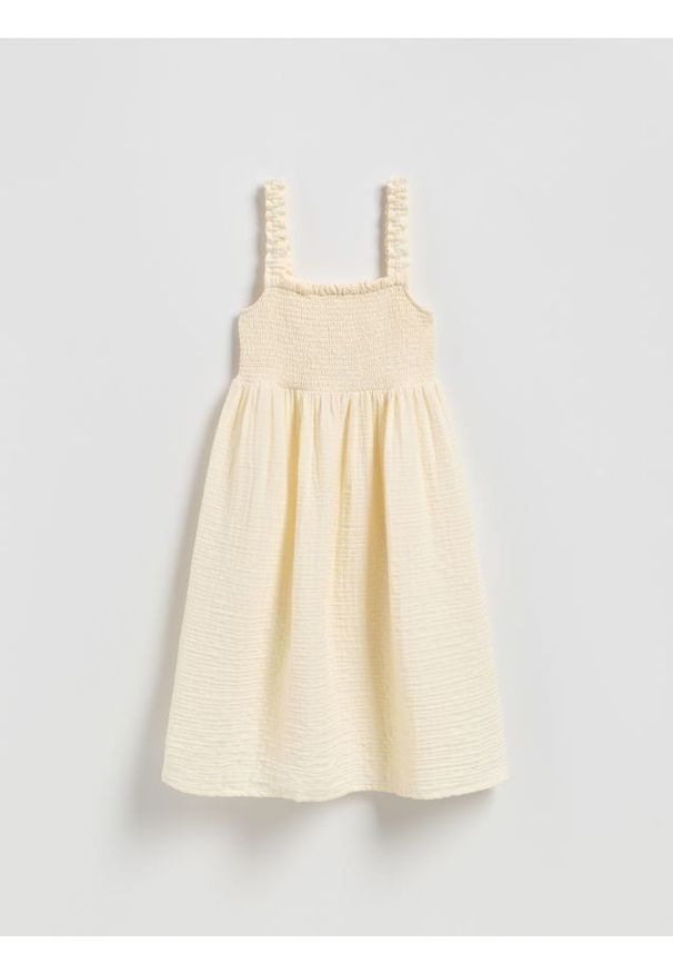 Reserved - Muślinowa sukienka mini - złamana biel. Materiał: bawełna. Długość: mini