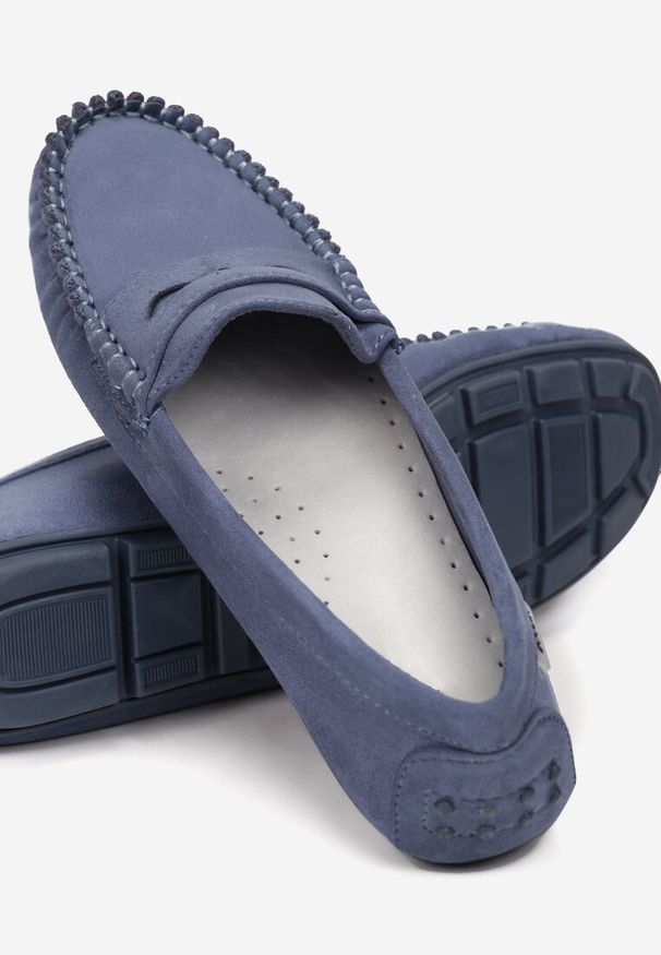 Renee - Niebieskie Mokasyny Lithiche. Zapięcie: bez zapięcia. Kolor: niebieski. Materiał: skóra. Szerokość cholewki: normalna. Wzór: aplikacja. Styl: klasyczny