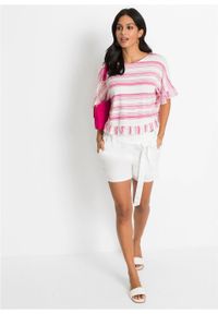 Shirt oversize bonprix różowo-biały w paski. Kolor: różowy. Wzór: paski #5