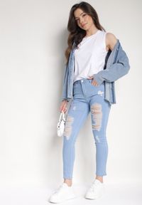 Born2be - Niebieskie Skinny Jeansy z Wysokim Stanem i Dziurami Lainera. Okazja: na co dzień. Stan: podwyższony. Kolor: niebieski. Styl: casual, elegancki #4
