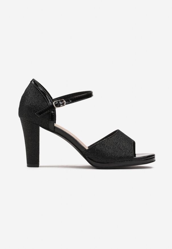 Renee - Czarne Brokatowe Sandały na Słupku z Otwartym Noskiem Silasse. Nosek buta: otwarty. Kolor: czarny. Obcas: na słupku