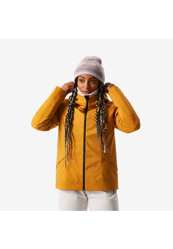 WEDZE - Kurtka narciarska damska Wedze 500. Kolor: brązowy. Materiał: skóra, materiał, syntetyk, włókno, tkanina. Sezon: zima. Sport: narciarstwo