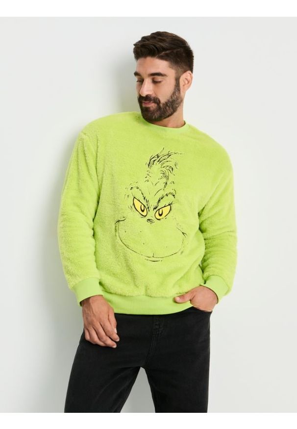 Sinsay - Bluza crewneck regular z misiem Grinch - zielony. Kolor: zielony