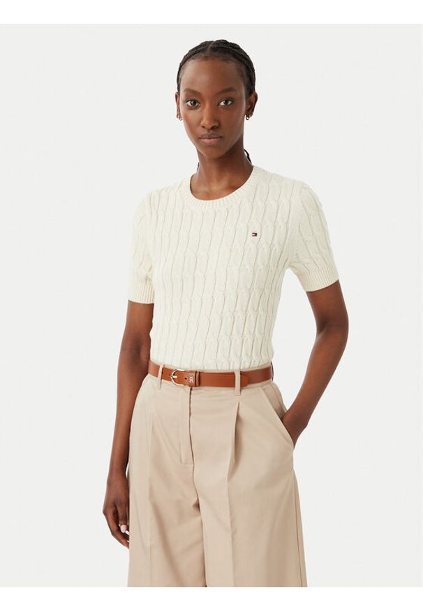 TOMMY HILFIGER - Tommy Hilfiger Bluzka WW0WW38744 Kremowy Regular Fit. Kolor: kremowy. Materiał: bawełna