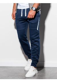 Ombre Clothing - Spodnie męskie dresowe joggery P919 - granatowe - XXL. Kolor: niebieski. Materiał: dresówka. Wzór: nadruk #4